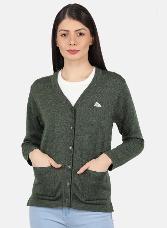 Women Olive Solid Cardigan