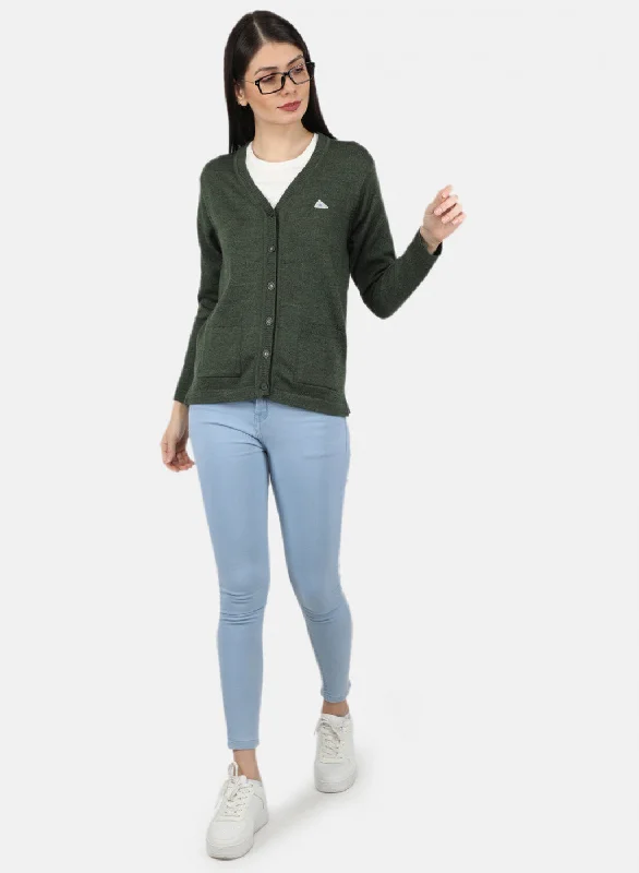 Women Olive Solid Cardigan