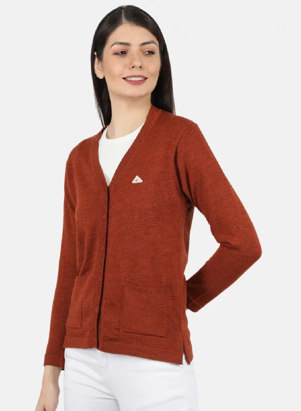 Women Orange Solid Cardigan