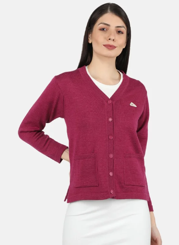 Women Pink Solid Cardigan