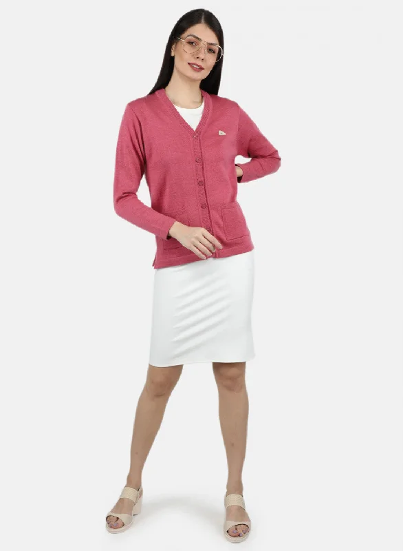 Women Pink Solid Cardigan