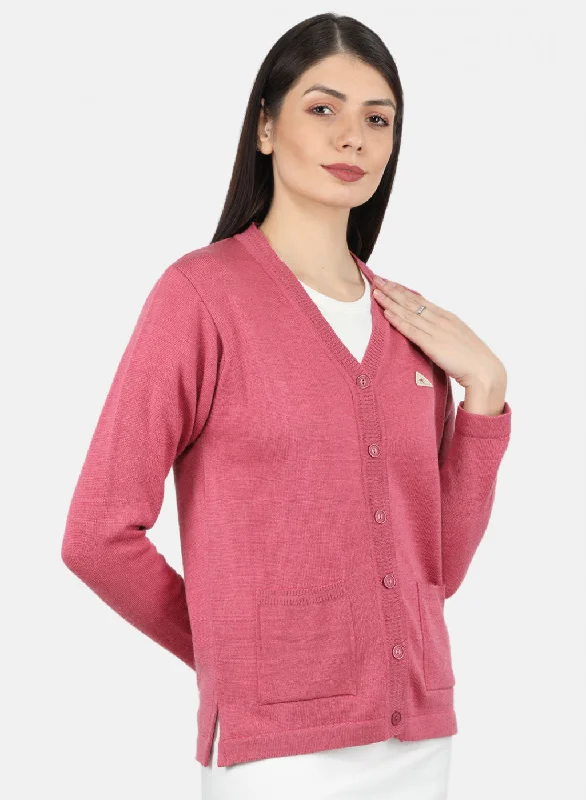 Women Pink Solid Cardigan