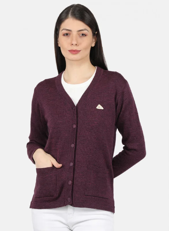 Women Purple Solid Cardigan