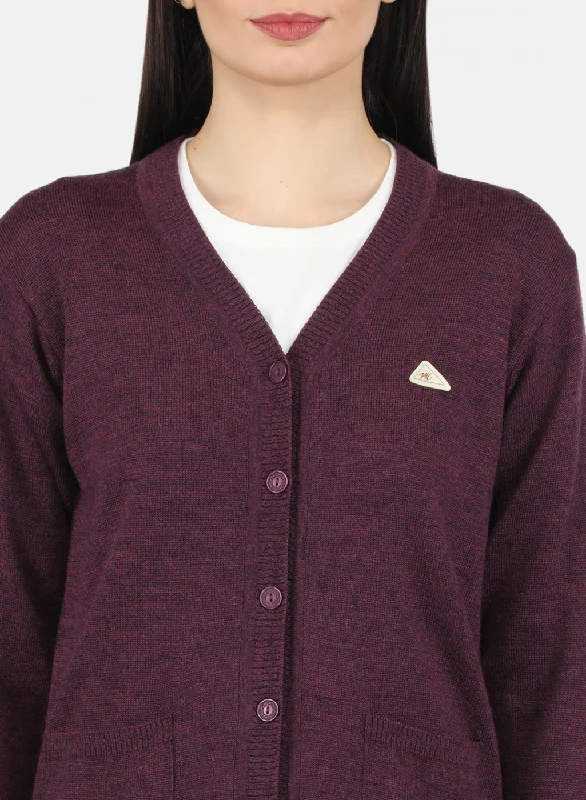 Women Purple Solid Cardigan