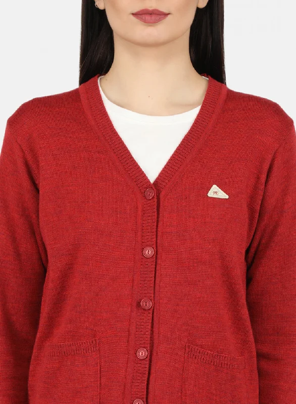 Women Red Solid Cardigan