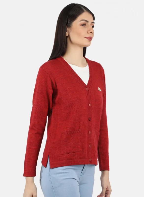 Women Red Solid Cardigan