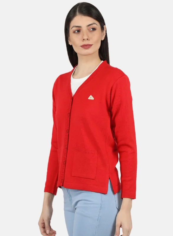 Women Red Solid Cardigan