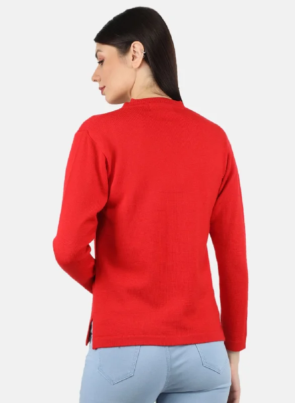 Women Red Solid Cardigan