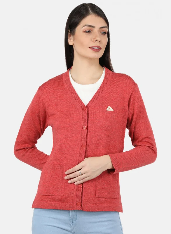 Women Red Solid Cardigan