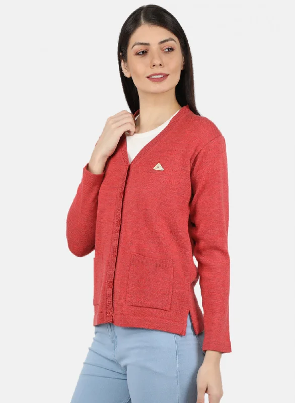 Women Red Solid Cardigan