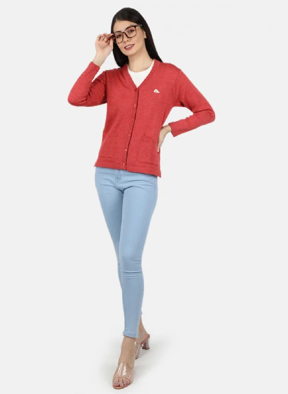 Women Red Solid Cardigan