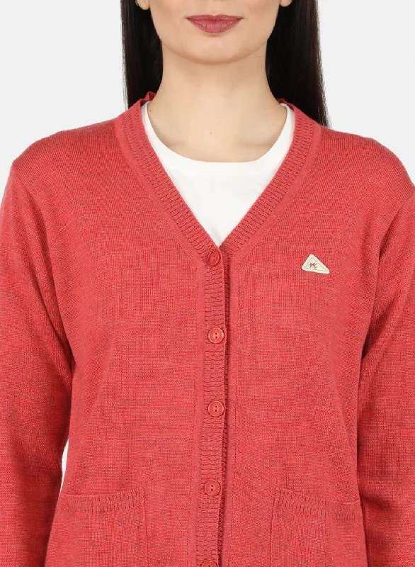 Women Red Solid Cardigan