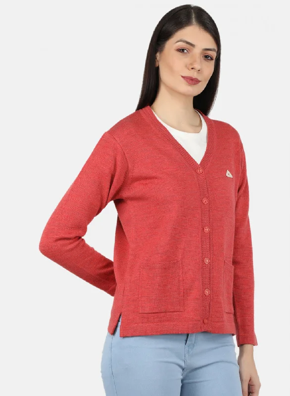 Women Red Solid Cardigan