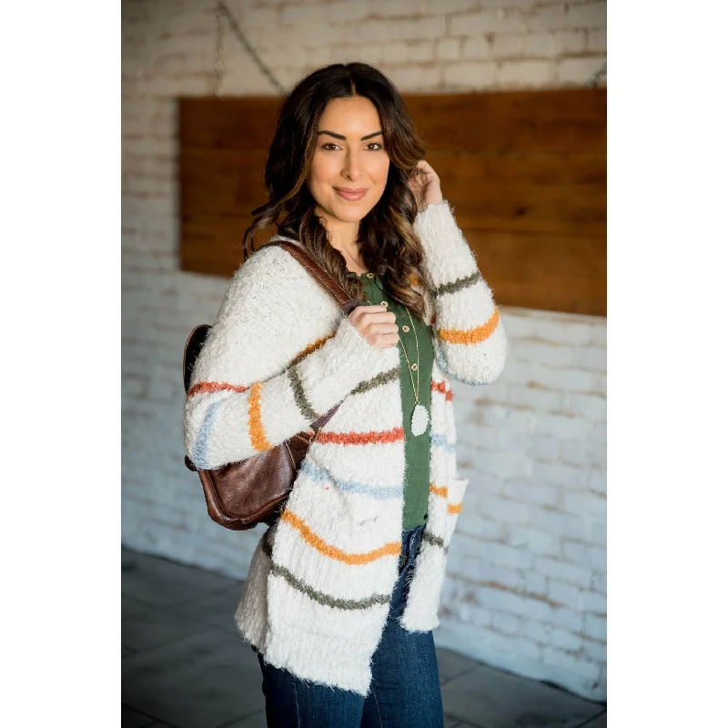 Multi Colored Striped Fuzzy Cardigan