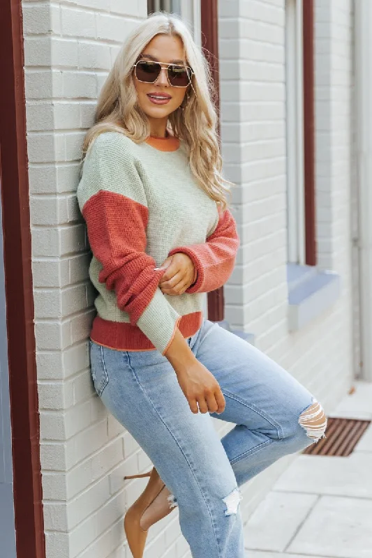 Sage Color Block Pullover Sweater