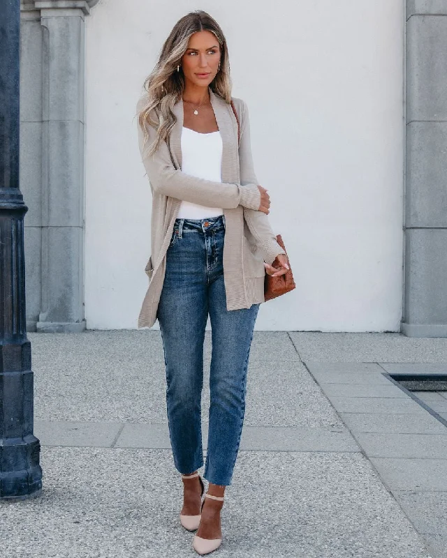 Taupe Long Sleeve Open Front Cardigan