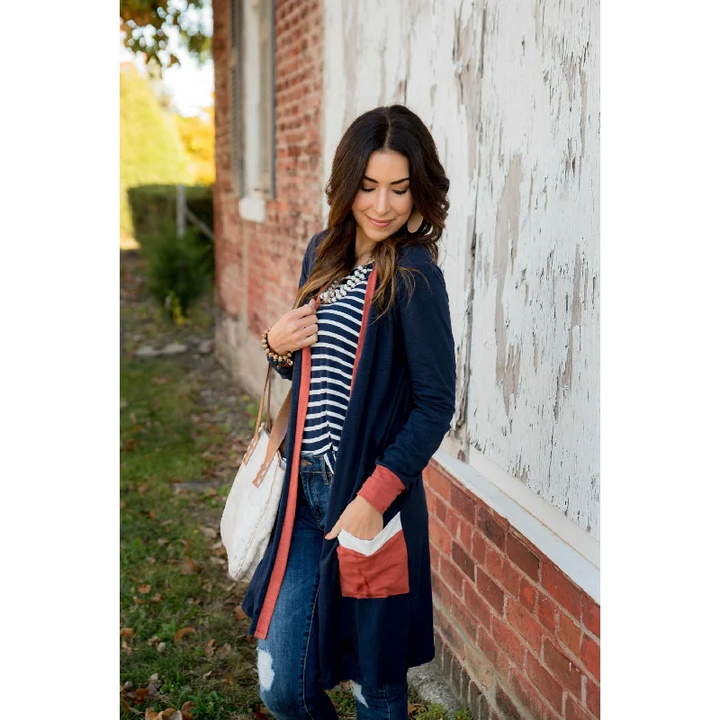 Trimmed Pocket Tunic Cardigan