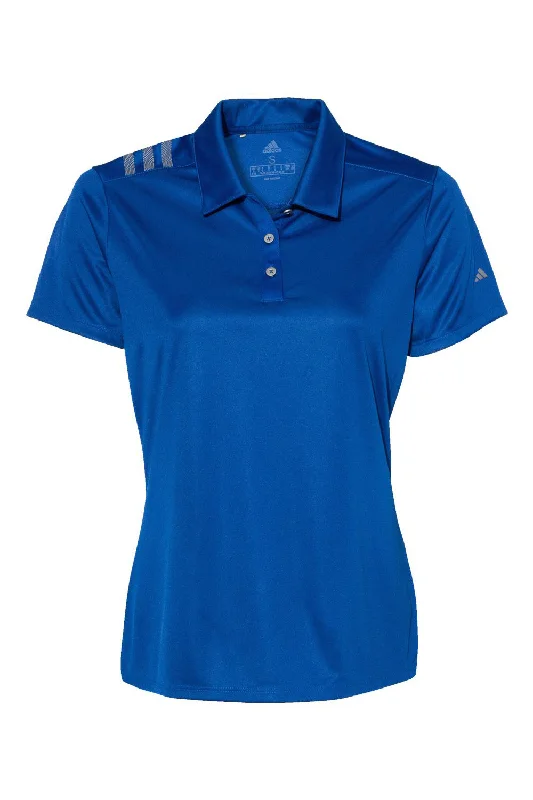 Adidas Womens 3 Stripes UPF 50+ Short Sleeve Polo Shirt - Collegiate Royal Blue/Grey - NEW