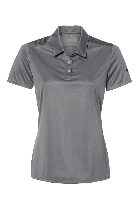 Adidas Womens 3 Stripes UPF 50+ Short Sleeve Polo Shirt - Grey/Black - NEW