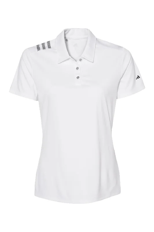 Adidas Womens 3 Stripes UPF 50+ Short Sleeve Polo Shirt - White/Black - NEW