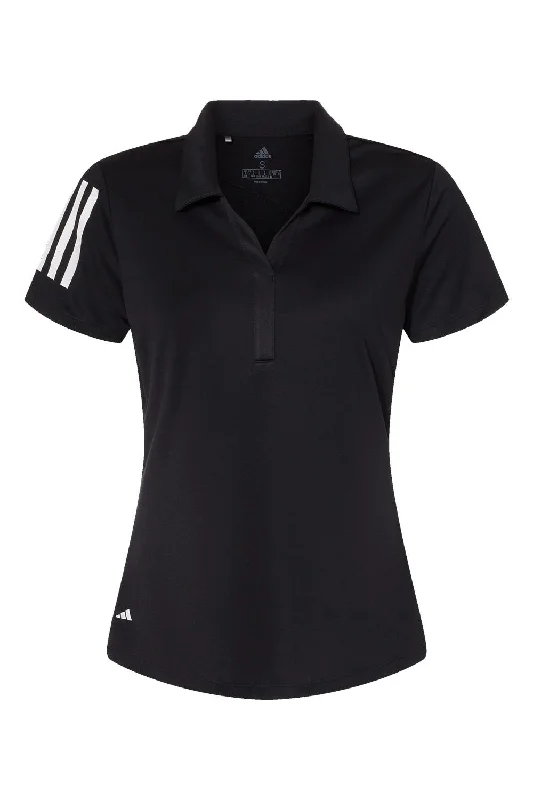 Adidas Womens Floating 3 UPF 50+ Stripes Short Sleeve Polo Shirt - Black - NEW