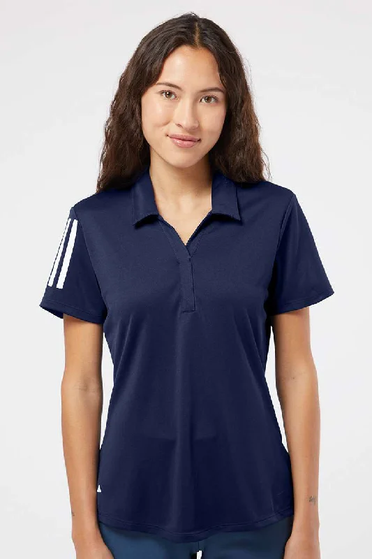 Adidas Womens Floating 3 UPF 50+ Stripes Short Sleeve Polo Shirt - Team Navy Blue/White - NEW