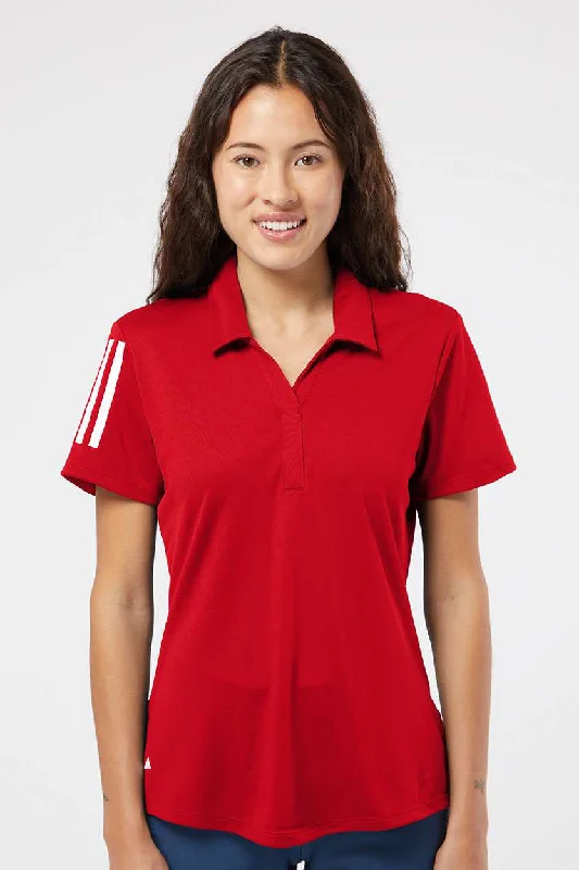 Adidas Womens Floating 3 UPF 50+ Stripes Short Sleeve Polo Shirt - Team Power Red/White - NEW