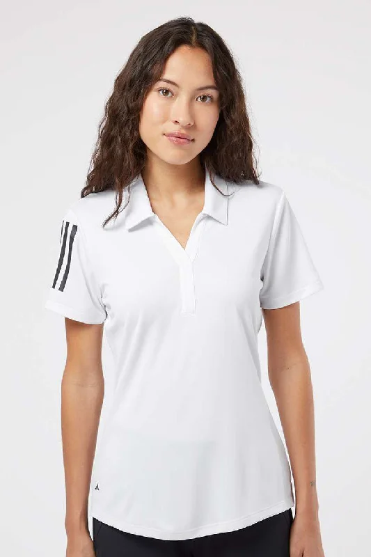 Adidas Womens Floating 3 UPF 50+ Stripes Short Sleeve Polo Shirt - White/Black - NEW