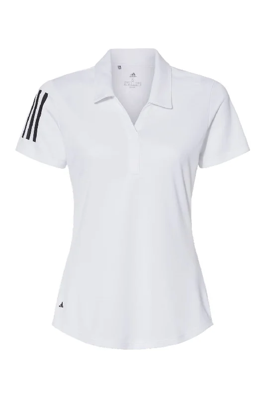 Adidas Womens Floating 3 UPF 50+ Stripes Short Sleeve Polo Shirt - White/Black - NEW