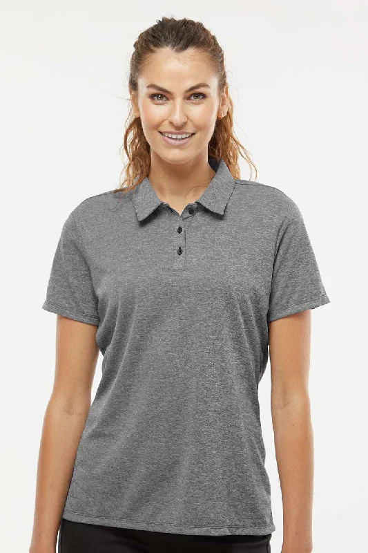 Adidas Womens Heathered Short Sleeve Polo Shirt - Black Melange - NEW