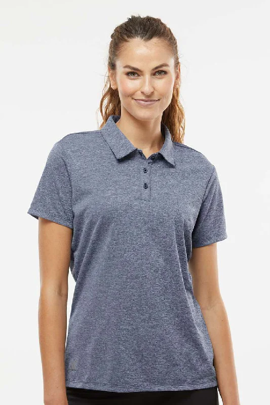 Adidas Womens Heathered Short Sleeve Polo Shirt - Collegiate Navy Blue Melange - NEW