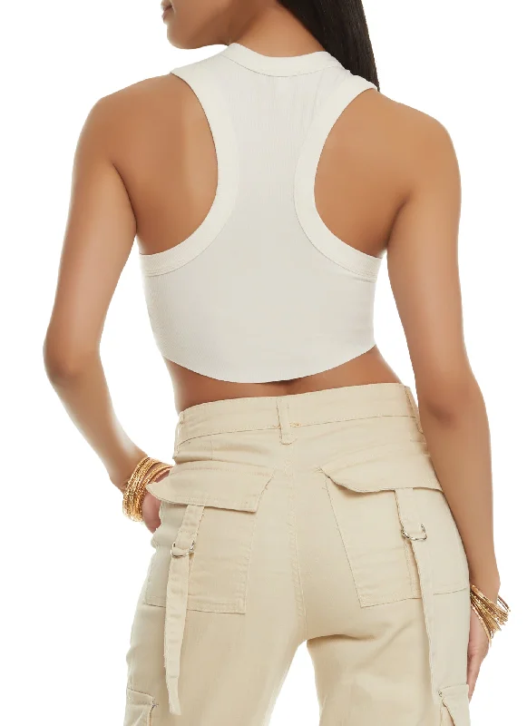 Rib Knit Cropped Racerback Tank Top