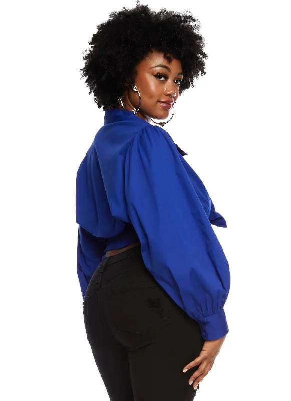 Plus Size Collared Tie Front Crop Top