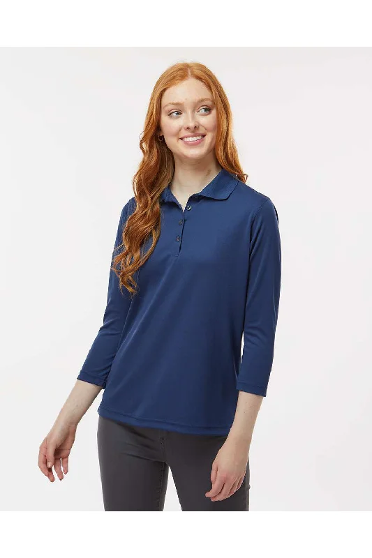 Paragon Womens Lady Palm Moisture Wicking 3/4 Sleeve Polo Shirt - Navy Blue - NEW