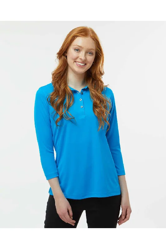 Paragon Womens Lady Palm Moisture Wicking 3/4 Sleeve Polo Shirt - Turquoise Blue - NEW