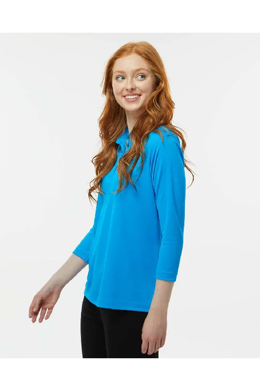 Paragon Womens Lady Palm Moisture Wicking 3/4 Sleeve Polo Shirt - Turquoise Blue - NEW