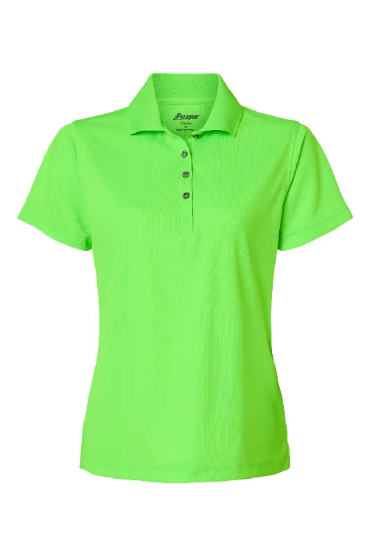 Paragon Womens Saratoga Performance Moisture Wicking Mini Mesh Short Sleeve Polo Shirt - Neon Lime Green - NEW