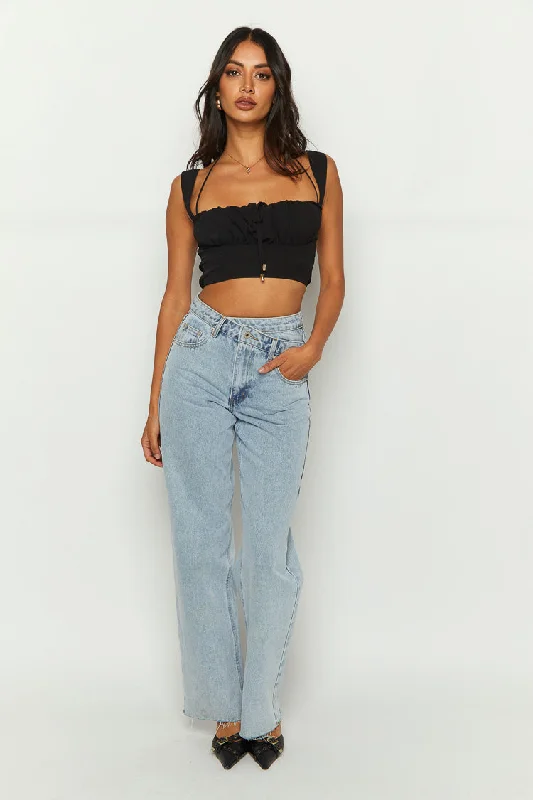 Petal Black Halter Crop Top