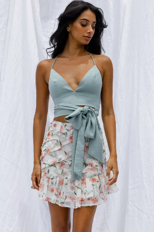 Starshine Halterneck Waist Tie Crop Top Hot Sage