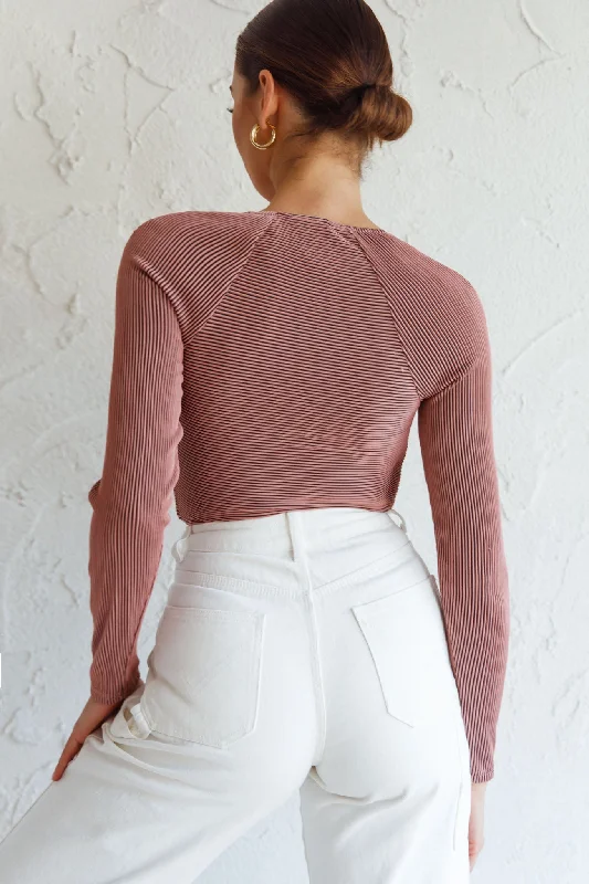 Villa Laguna Twist Bust Long Sleeve Crop Top Blush