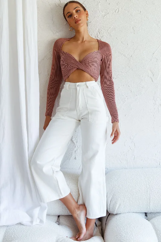 Villa Laguna Twist Bust Long Sleeve Crop Top Blush