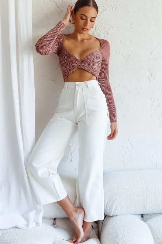 Villa Laguna Twist Bust Long Sleeve Crop Top Blush