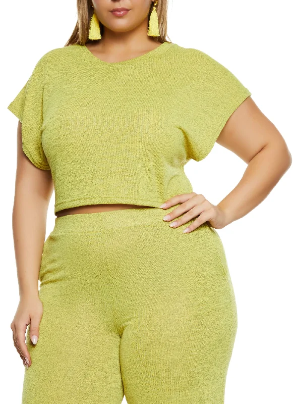 Plus Size Daisy Brushed Knit Crew Neck Crop Top