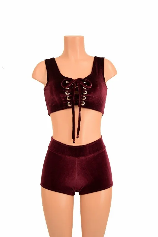 2PC Lace Up Crop & Shorts Set